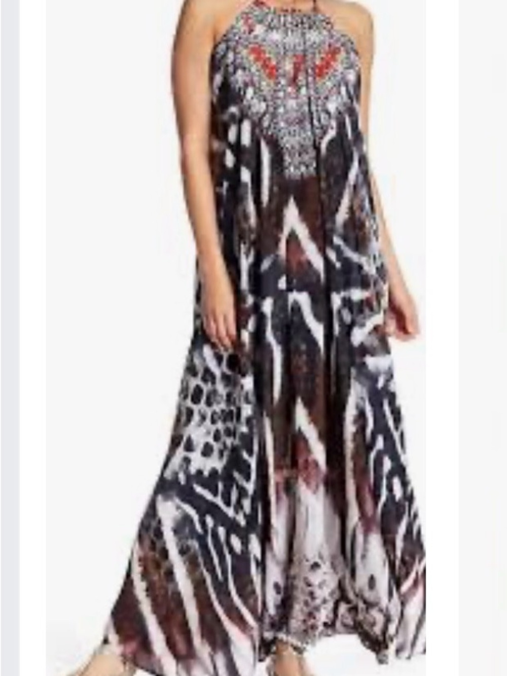 Halter-Neck Animal Print Maxi Dress in Black and Brown